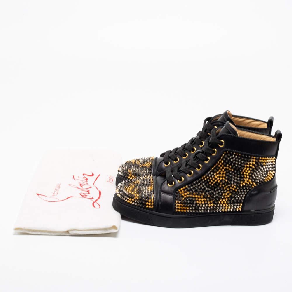 Christian Louboutin Black Leather Louis Spikes High-Top Sneakers Size 36.5 4