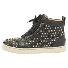 Christian Louboutin Black Leather Louis Spikes High Top Sneakers Size 38