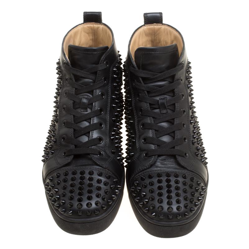 Christian Louboutin Black Leather Louis Spikes High Top Sneakers Size 41.5 In Good Condition In Dubai, Al Qouz 2