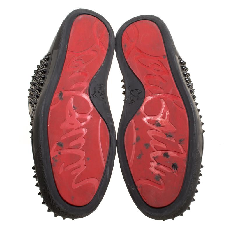 Men's Christian Louboutin Black Leather Louis Spikes High Top Sneakers Size 41.5