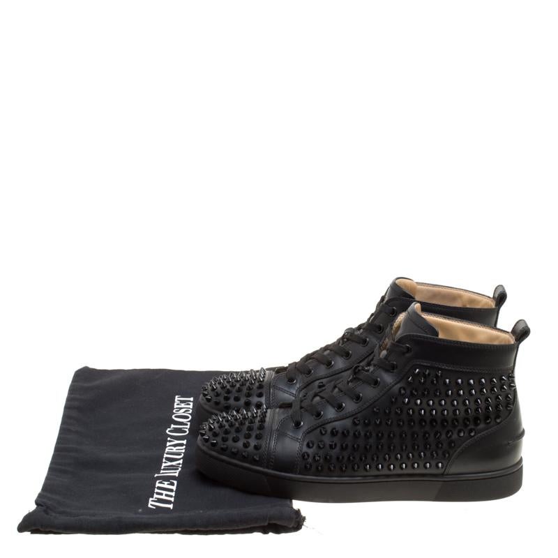 Christian Louboutin Black Leather Louis Spikes High Top Sneakers Size 41.5 2