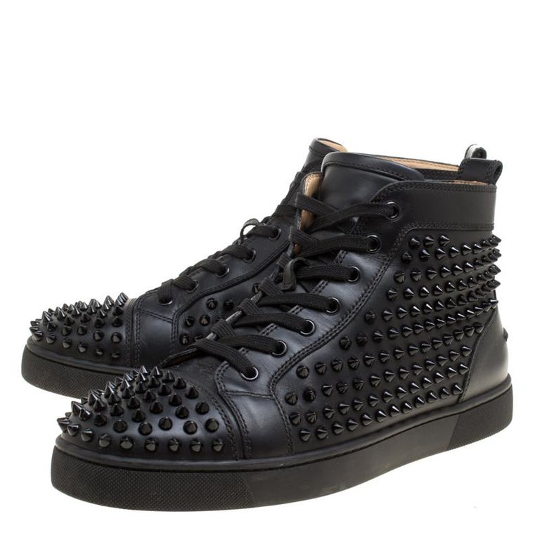 Christian Louboutin Black Leather Louis Spikes High Top Sneakers Size ...
