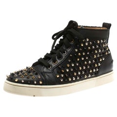 Christian Louboutin Black Leather Louis Spikes High Top Sneakers Size 41.5