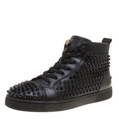 Christian Louboutin Black Leather Louis Spikes High Top Sneakers Size 41.5