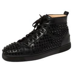 Christian Louboutin Black Leather Louis Spikes High Top Sneakers Size 42