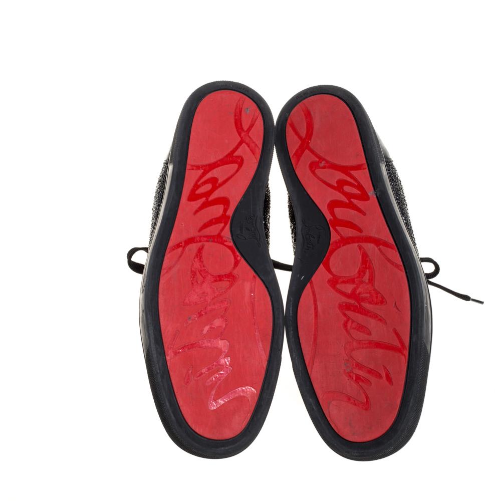 Christian Louboutin Louis Strass High Top Turnschuhe aus schwarzem Leder Größe 45 im Zustand „Gut“ in Dubai, Al Qouz 2