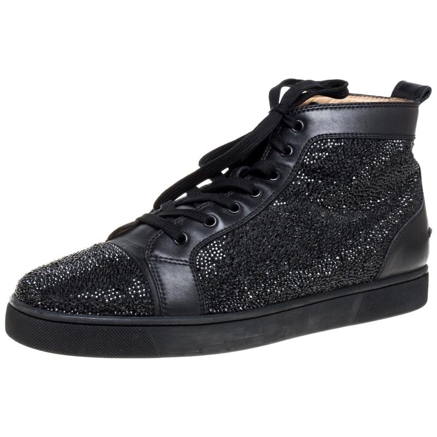 Christian Louboutin black Suede Louis Strass High-Top Sneakers