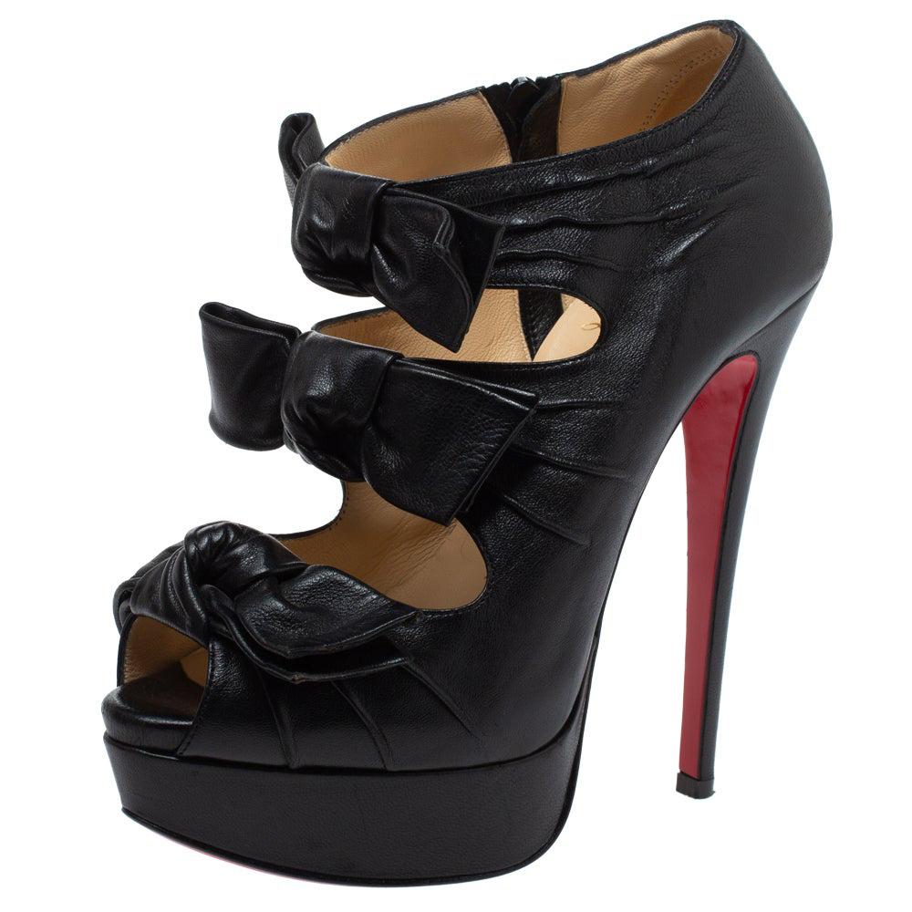 Christian Louboutin Black Leather Madame Butterfly Booties Size 35.5