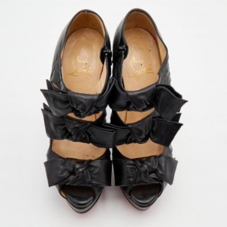 Noir Christian Louboutin Cuir noir Madame Butterfly Platform Booties Taille 37 en vente