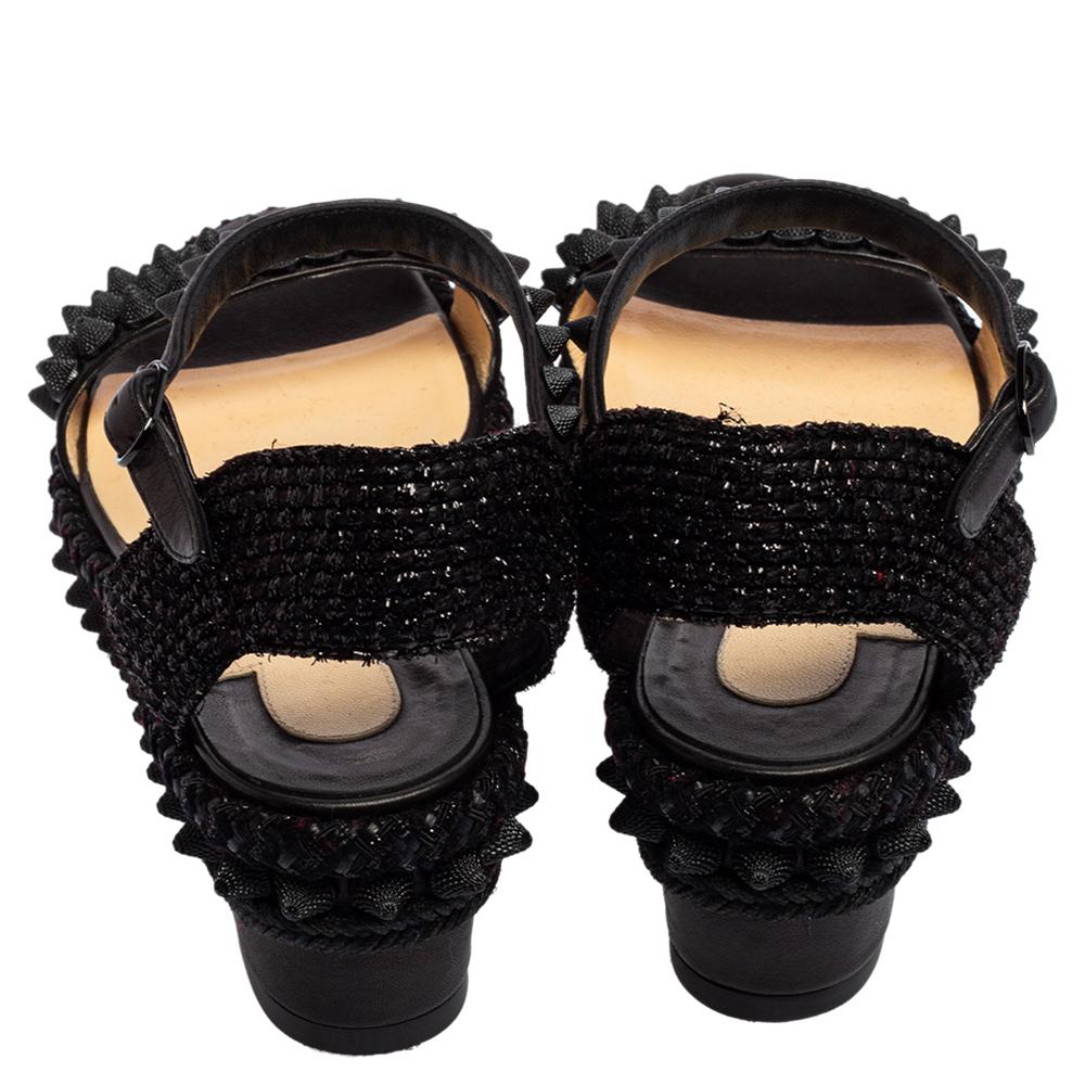 Christian Louboutin Black Leather Madmonica 60 Spiked Espadrille Sandals Size 36 In Good Condition In Dubai, Al Qouz 2