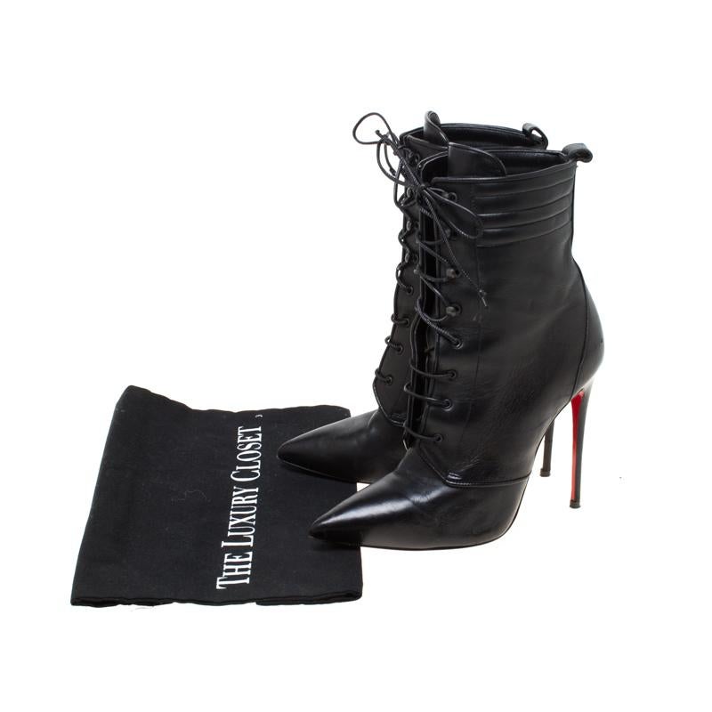 Christian Louboutin Black Leather Mado Pointed Toe Lace Up Ankle Boots Size 35 1