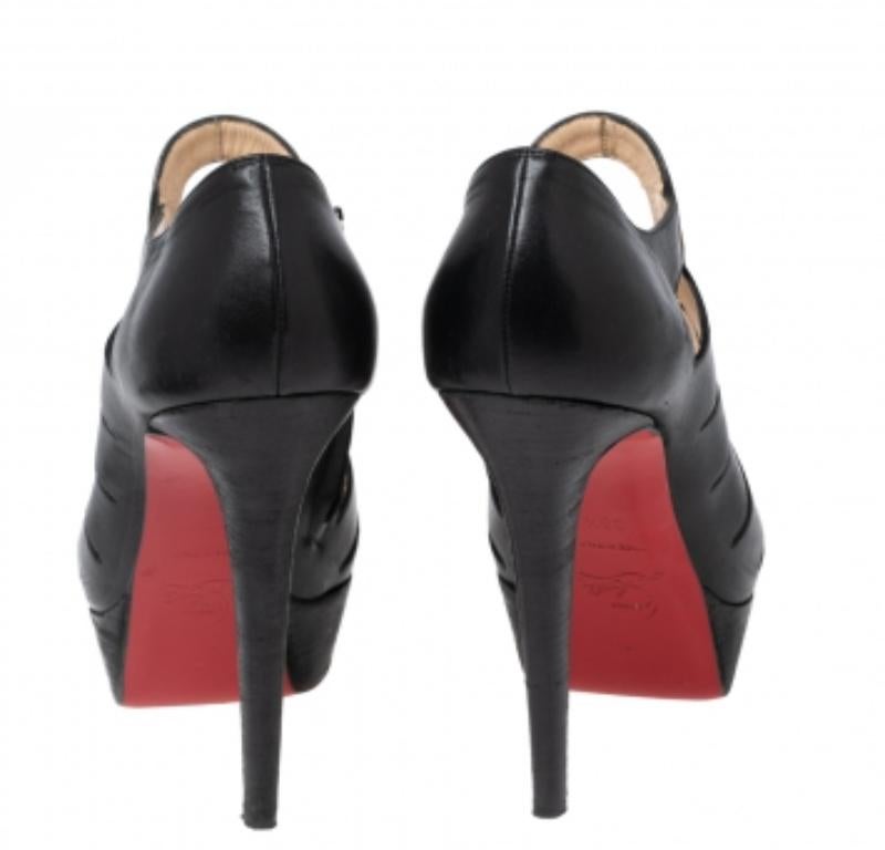 Christian Louboutin Black Leather Maralla Studded Cutout Booties Size 38.5 For Sale 3