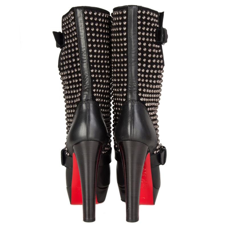 Black CHRISTIAN LOUBOUTIN black leather MARISA STUDDED Platform Boots Shoes 37