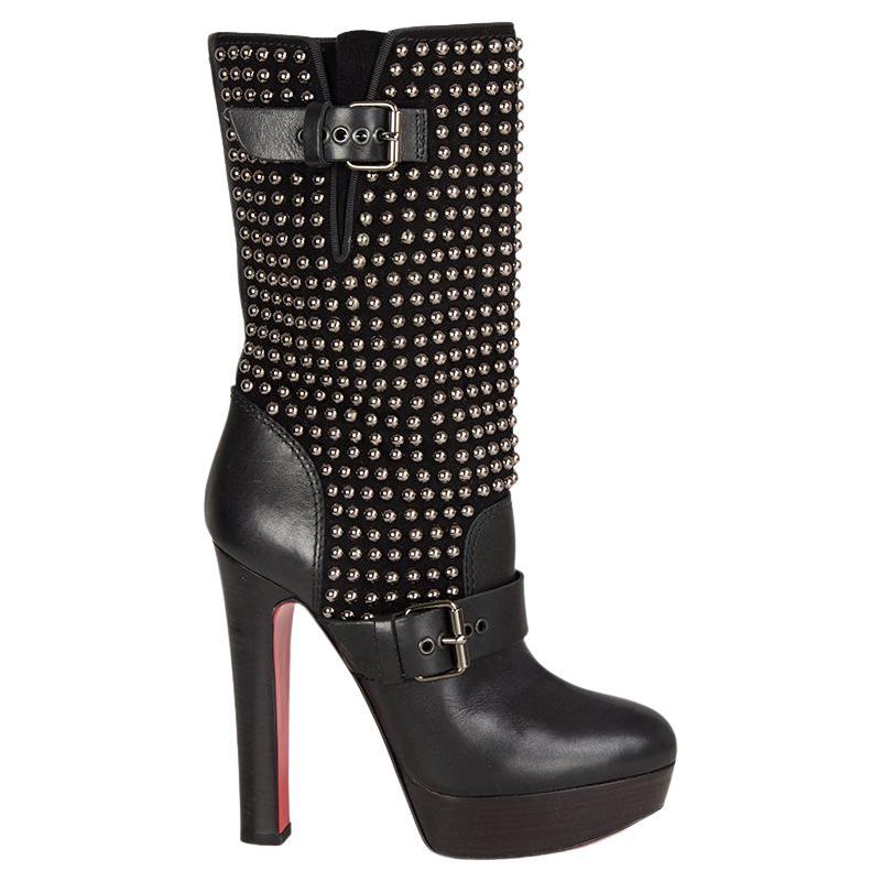 CHRISTIAN LOUBOUTIN black leather MARISA STUDDED Platform Boots Shoes 37