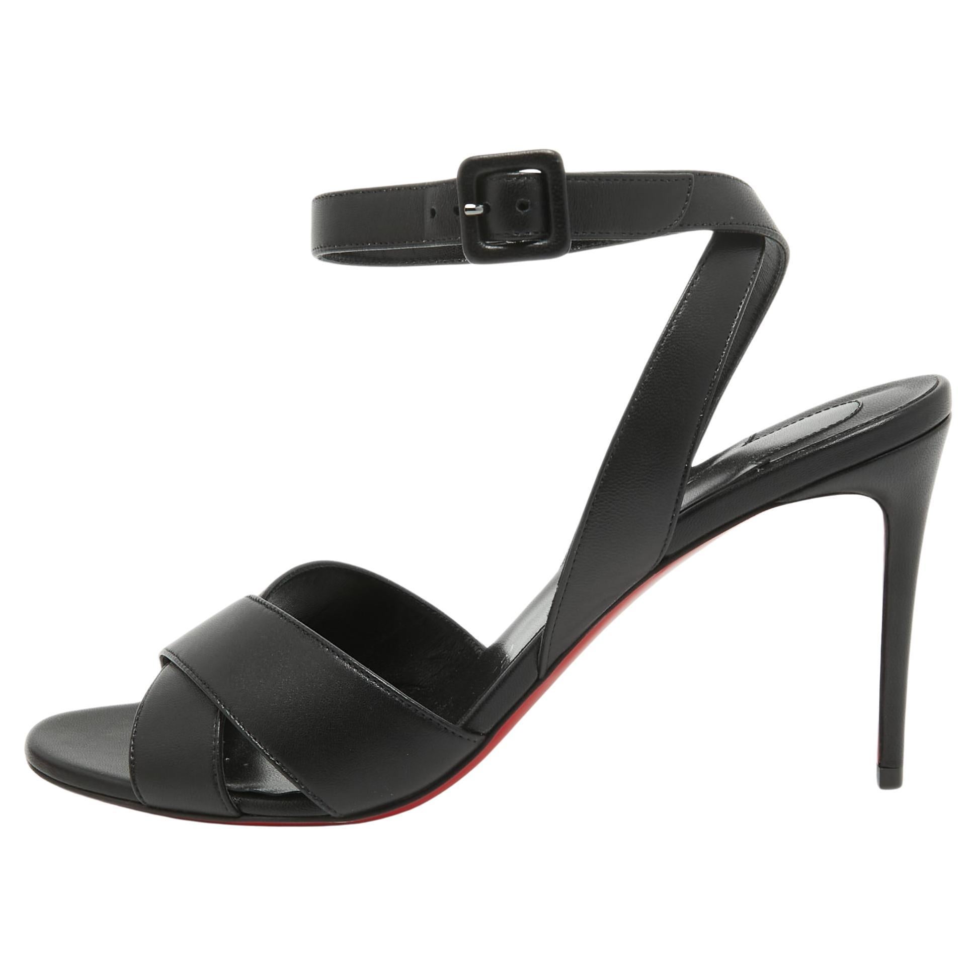 Christian Louboutin Black Leather Mariza Sandals Size 41 For Sale