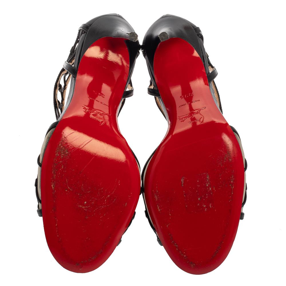 Christian Louboutin Black Leather Martha Lattice Sandals Size 39.5 In Good Condition In Dubai, Al Qouz 2
