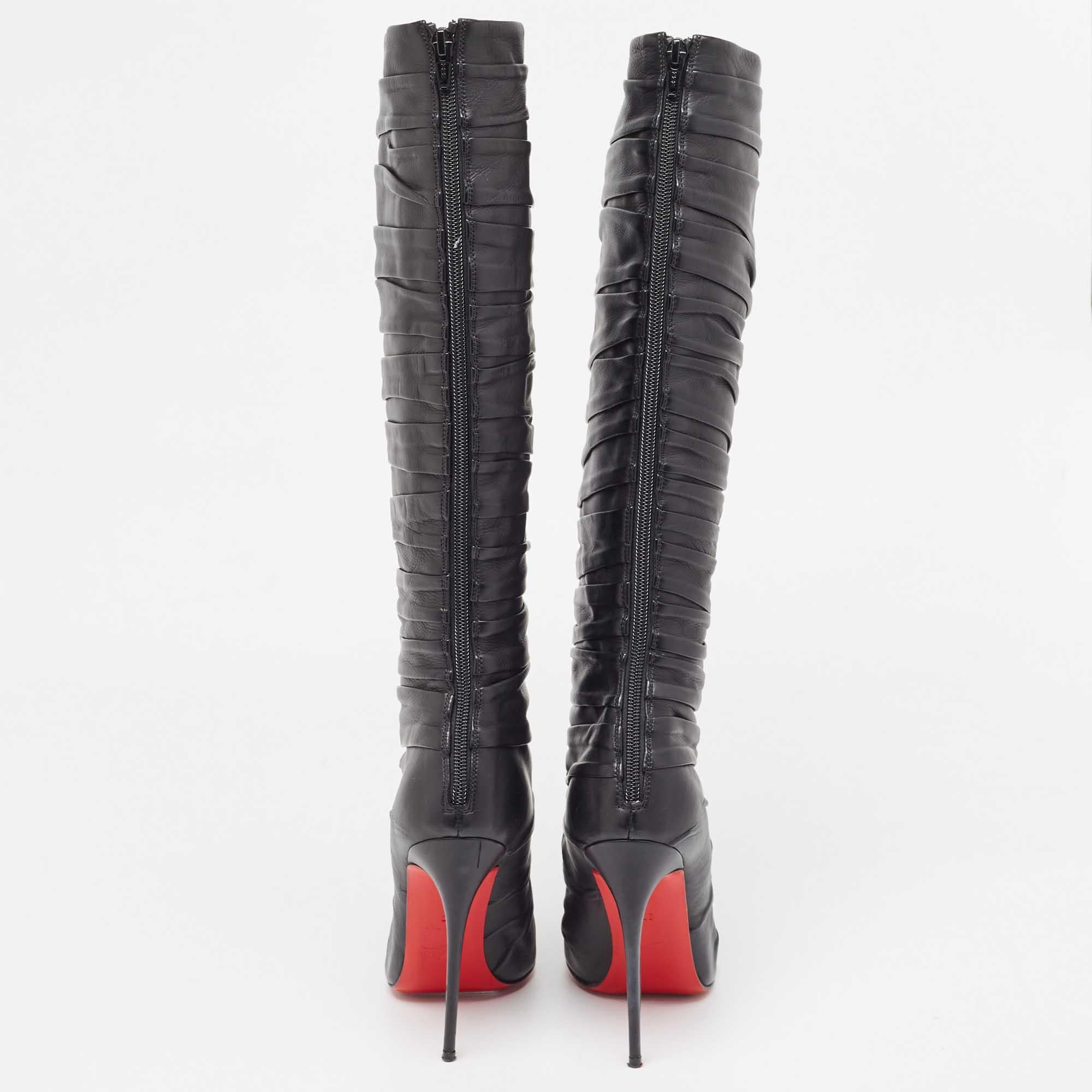 Christian Louboutin Black Leather Mervillon Knee Boots Size 37 1