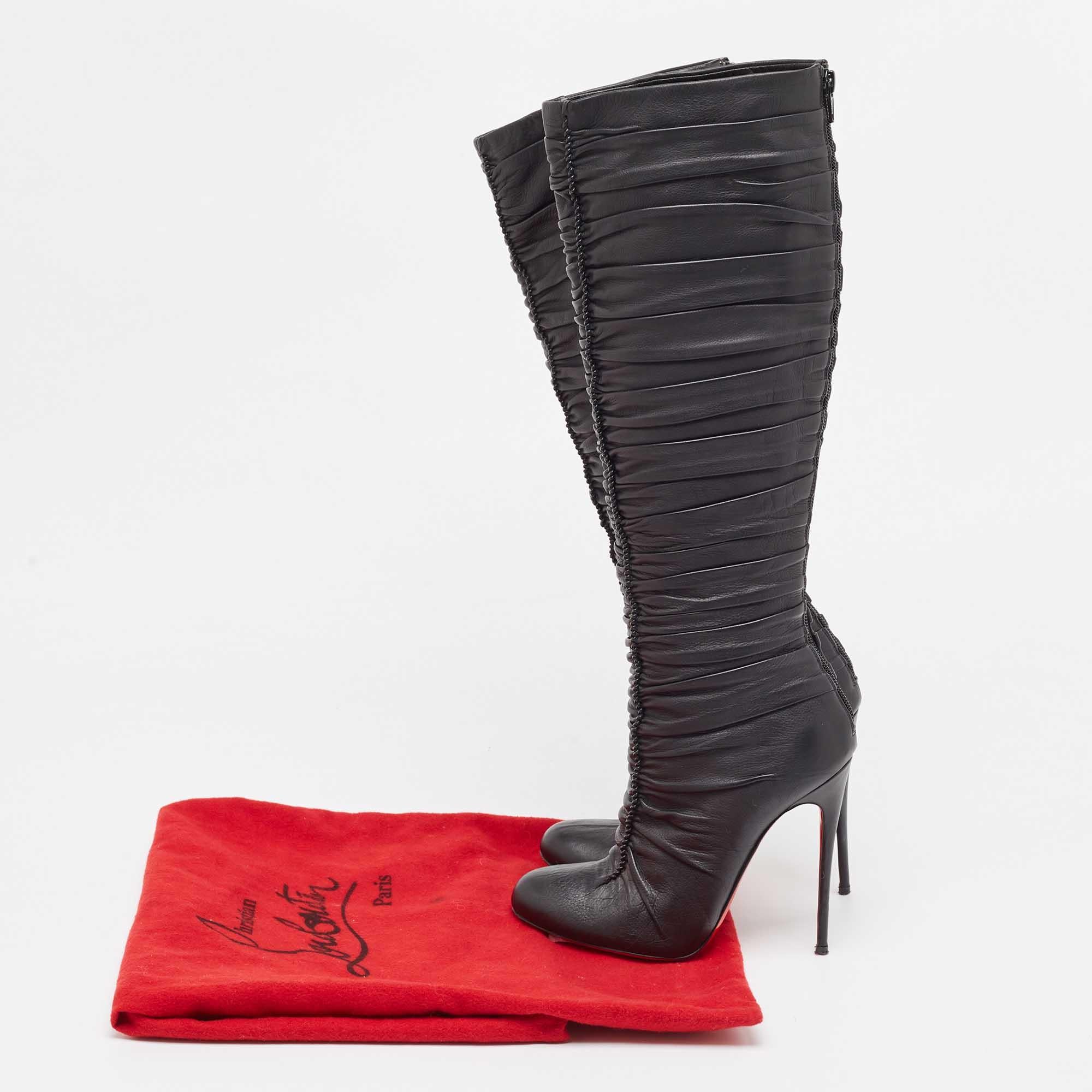 Christian Louboutin Black Leather Mervillon Knee Boots Size 37 3