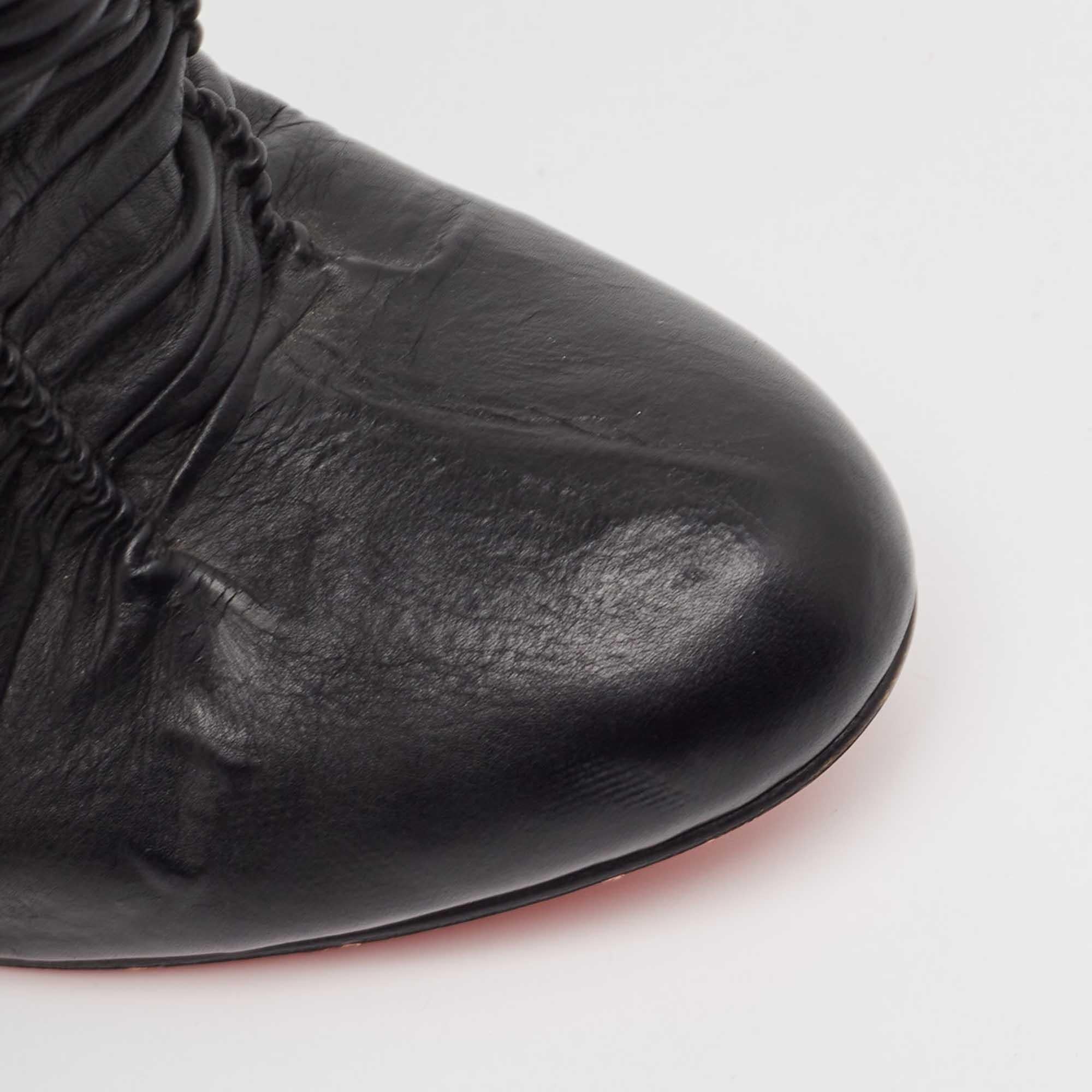 Christian Louboutin Black Leather Mervillon Knee Boots Size 37 4