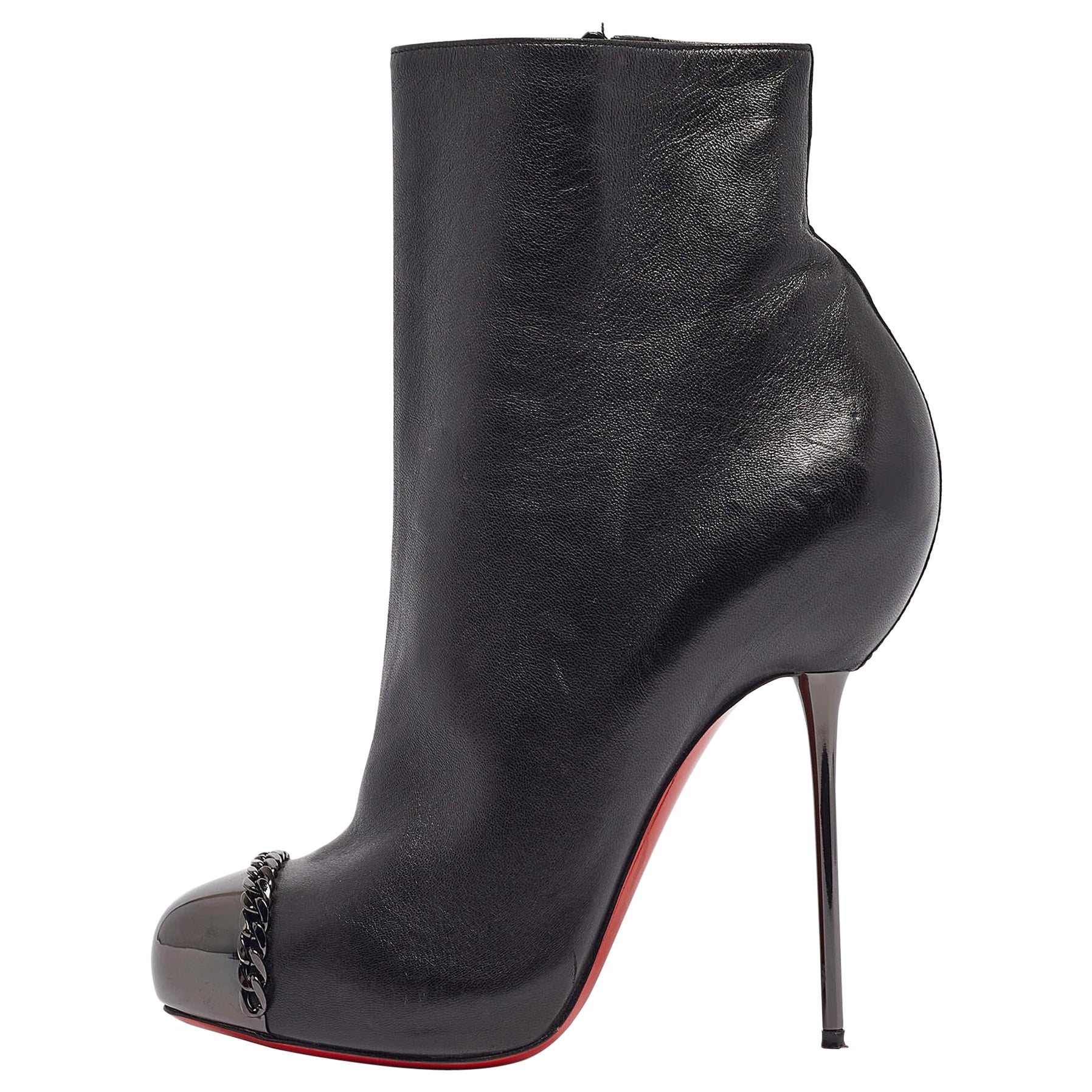 Christian Louboutin Black Leather Metaliboot 120 Ankle Boots Size 38