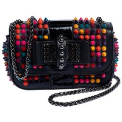 CHRISTIAN LOUBOUTIN Paloma red gold spike stud pink gusset shoulder chain  bag For Sale at 1stDibs