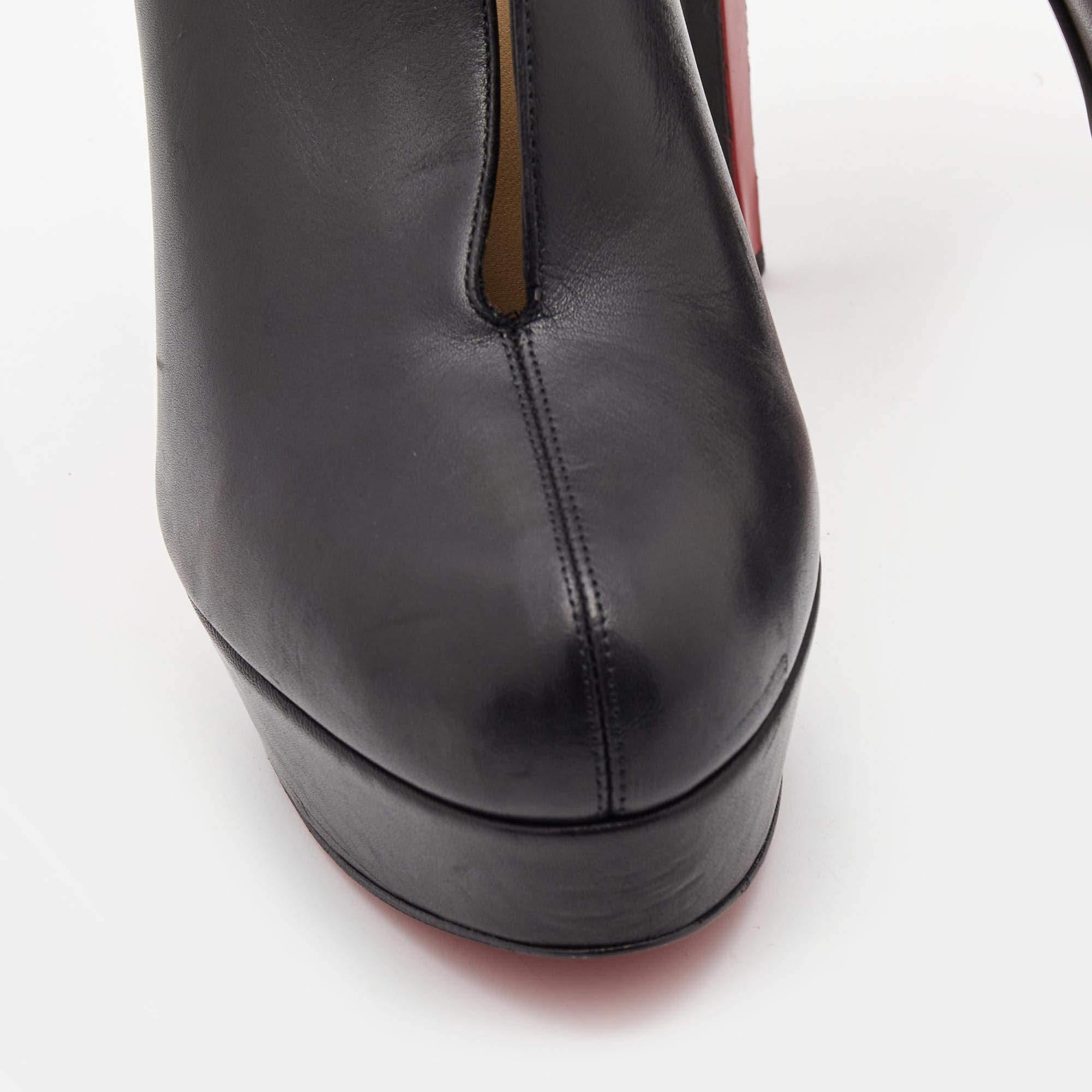 Christian Louboutin Black Leather Miss Fast Plato Platform Ankle Booties Size 38 For Sale 6