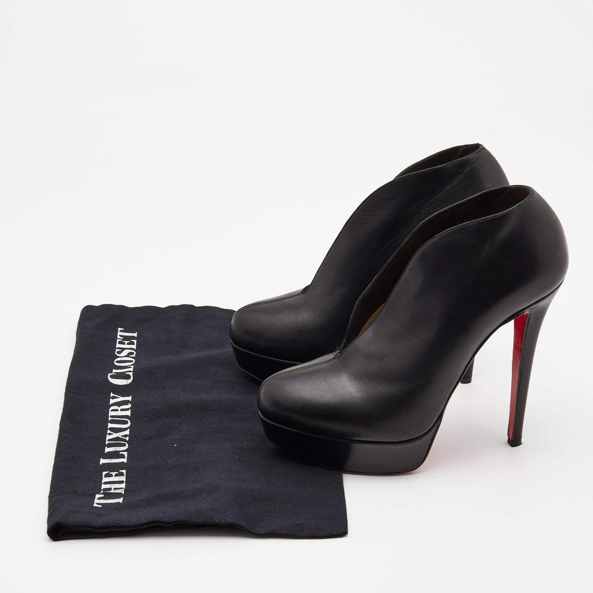 Christian Louboutin Black Leather Miss Fast Plato Platform Ankle Booties Size 38 For Sale 7