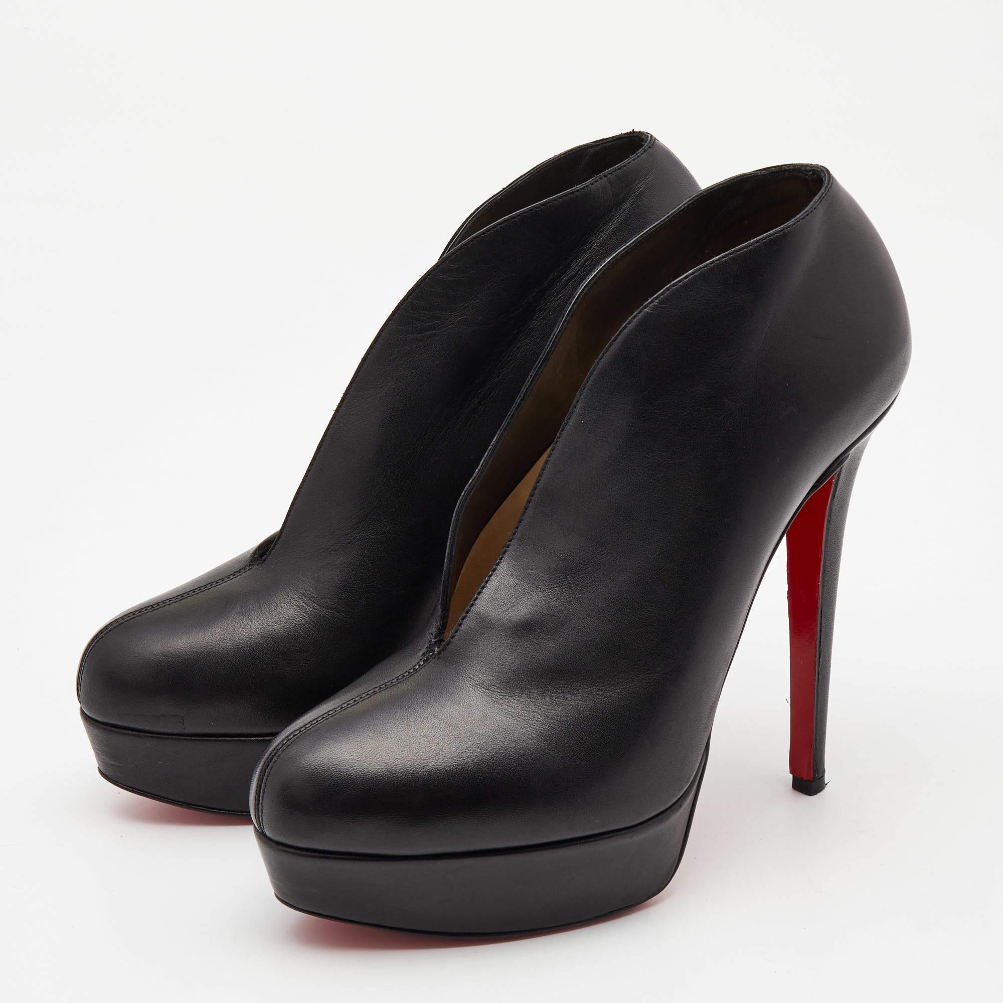 Christian Louboutin Black Leather Miss Fast Plato Platform Ankle Booties Size 38 For Sale 5