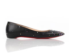 CHRISTIAN LOUBOUTIN Black Leather Multicolor Crystal Pointed Toe Ballet Flats