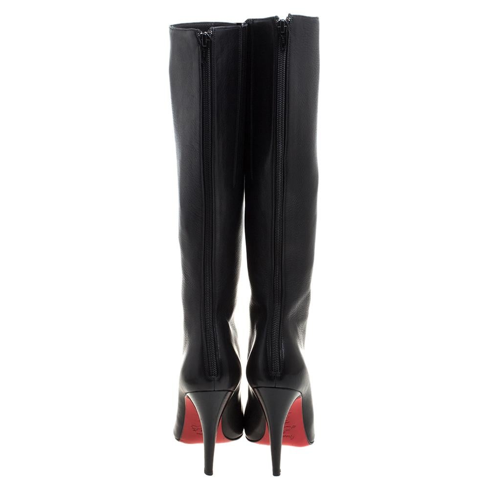 Christian Louboutin Black Leather New Simple Botta Knee Length Boots Size 36 In Good Condition In Dubai, Al Qouz 2