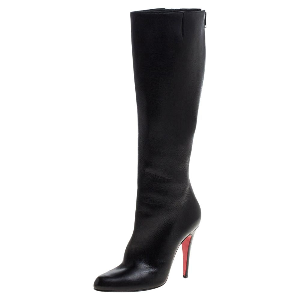 Christian Louboutin Black Leather New Simple Botta Knee Length Boots Size 36