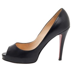 Christian Louboutin Black Leather New Very Prive Peep Toe Pumps Size 38.5