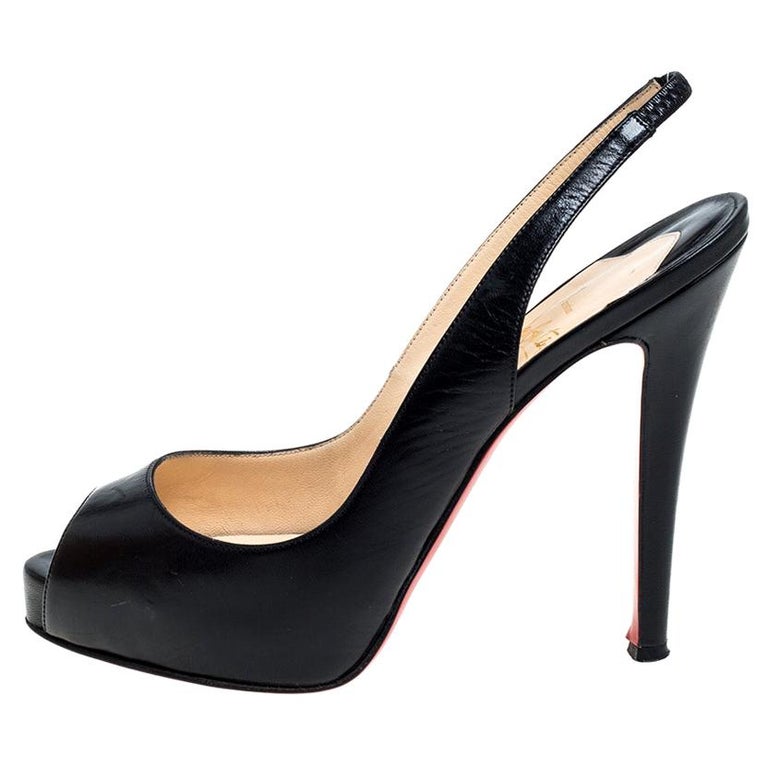 Christian Louboutin Black Leather N°Prive Slingback Sandals Size 36.5 For  Sale at 1stDibs