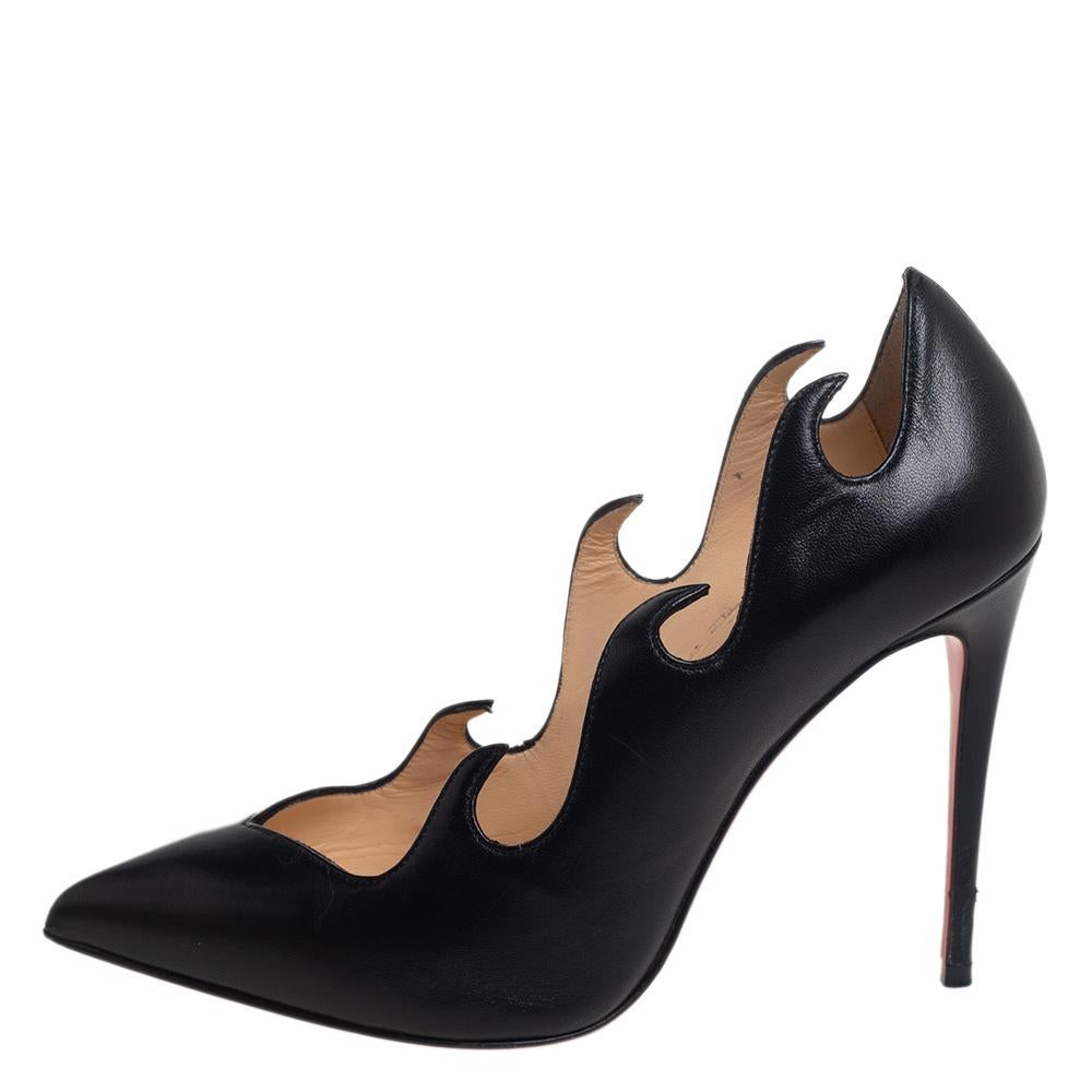 Christian Louboutin Black Leather Olavague Flame Pointed Toe Pumps Size 36.5 1