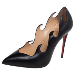 Christian Louboutin Black Leather Olavague Flame Pointed Toe Pumps Size 36.5