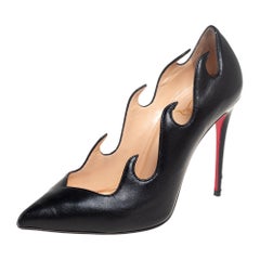 Christian Louboutin Black Leather Olavague Flame Pumps Size 37