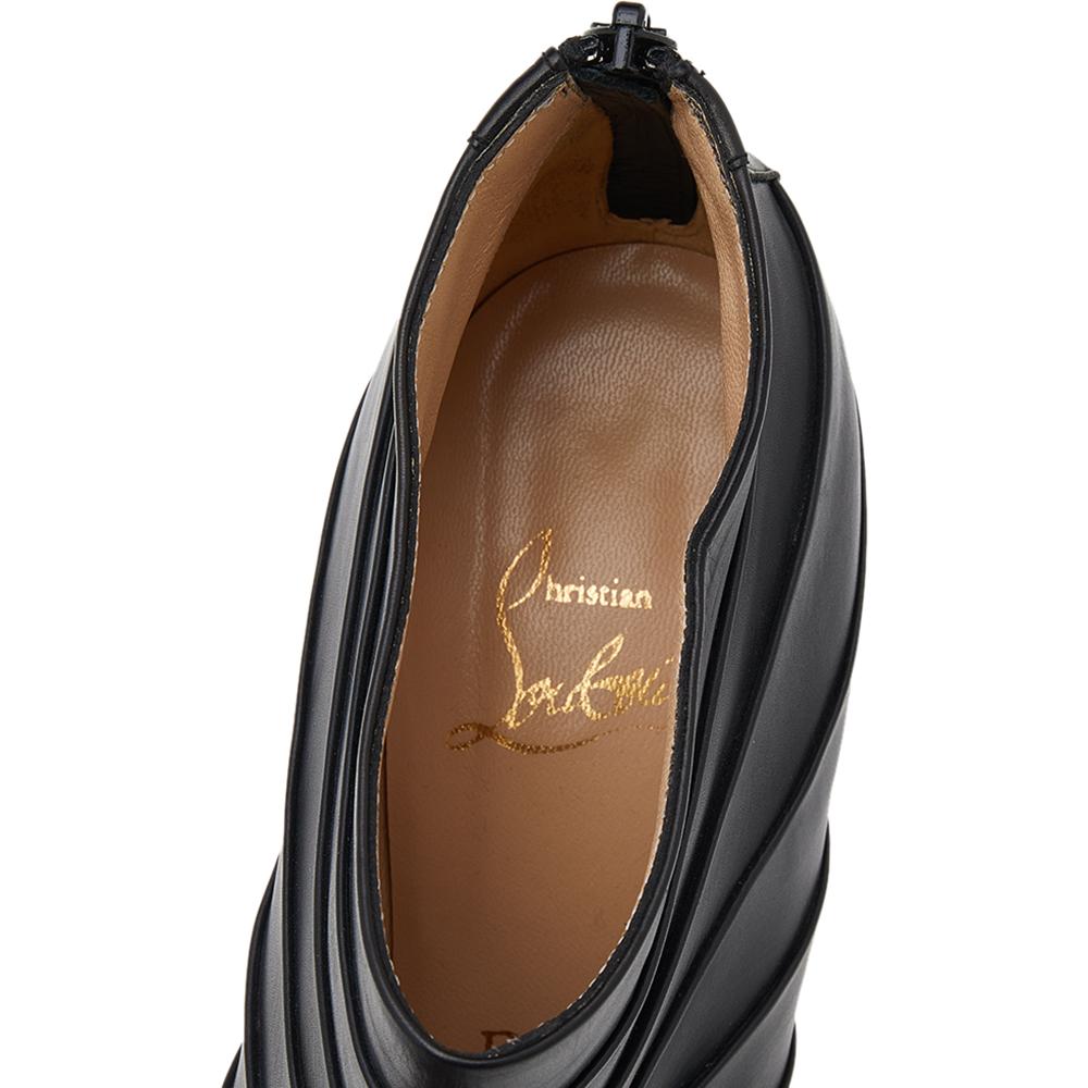 Women's Christian Louboutin Black Leather Orniron Ankle Boots Size 37.5