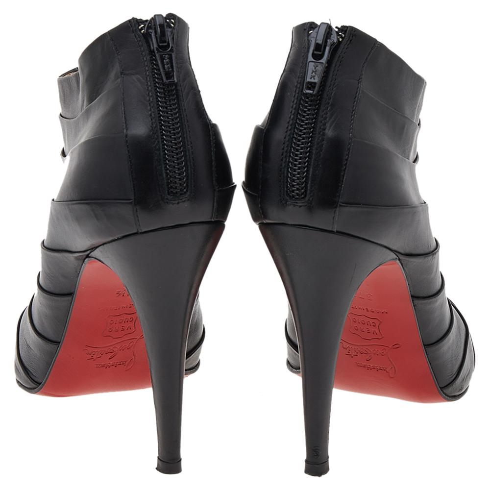 Christian Louboutin Black Leather Orniron Ankle Boots Size 37.5 2