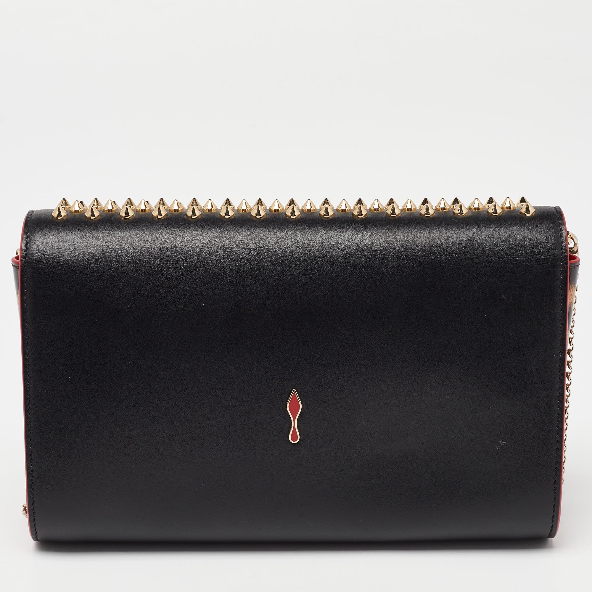 Women's Christian Louboutin Black Leather Paloma Spiked Chain Clutch