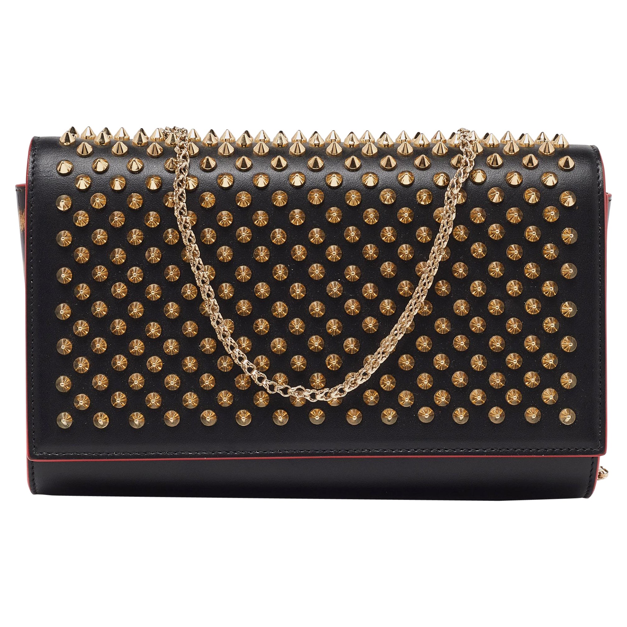 Christian Louboutin Black Leather Paloma Spiked Chain Clutch