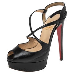 Christian Louboutin Black Leather Peep Toe Ankle Strap Pumps Size 35.5