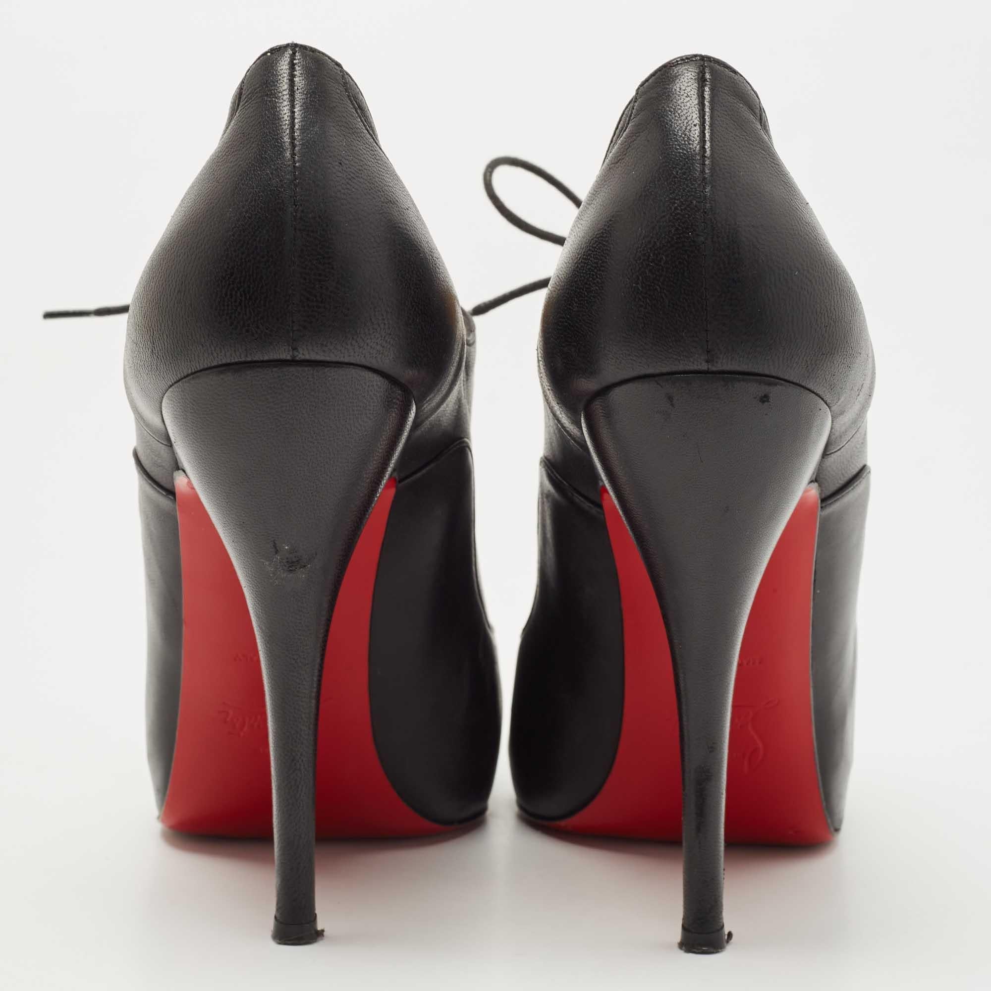 Christian Louboutin Black Leather Peep Toe Lace Up Booties Size 38.5 1