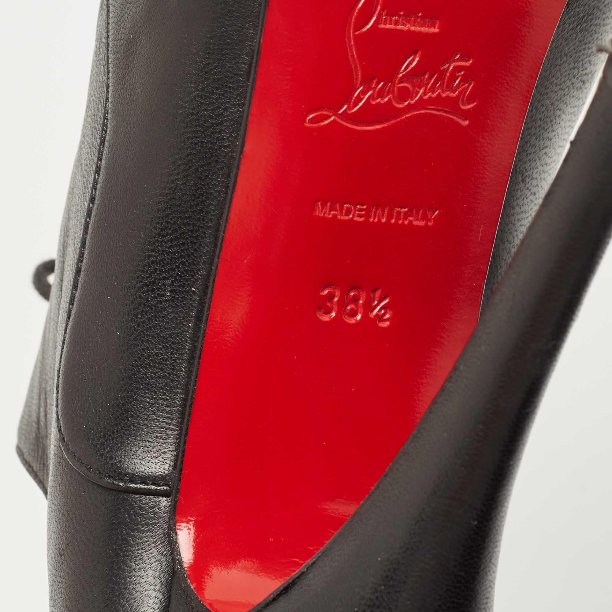 Christian Louboutin Black Leather Peep Toe Lace Up Booties Size 38.5 4