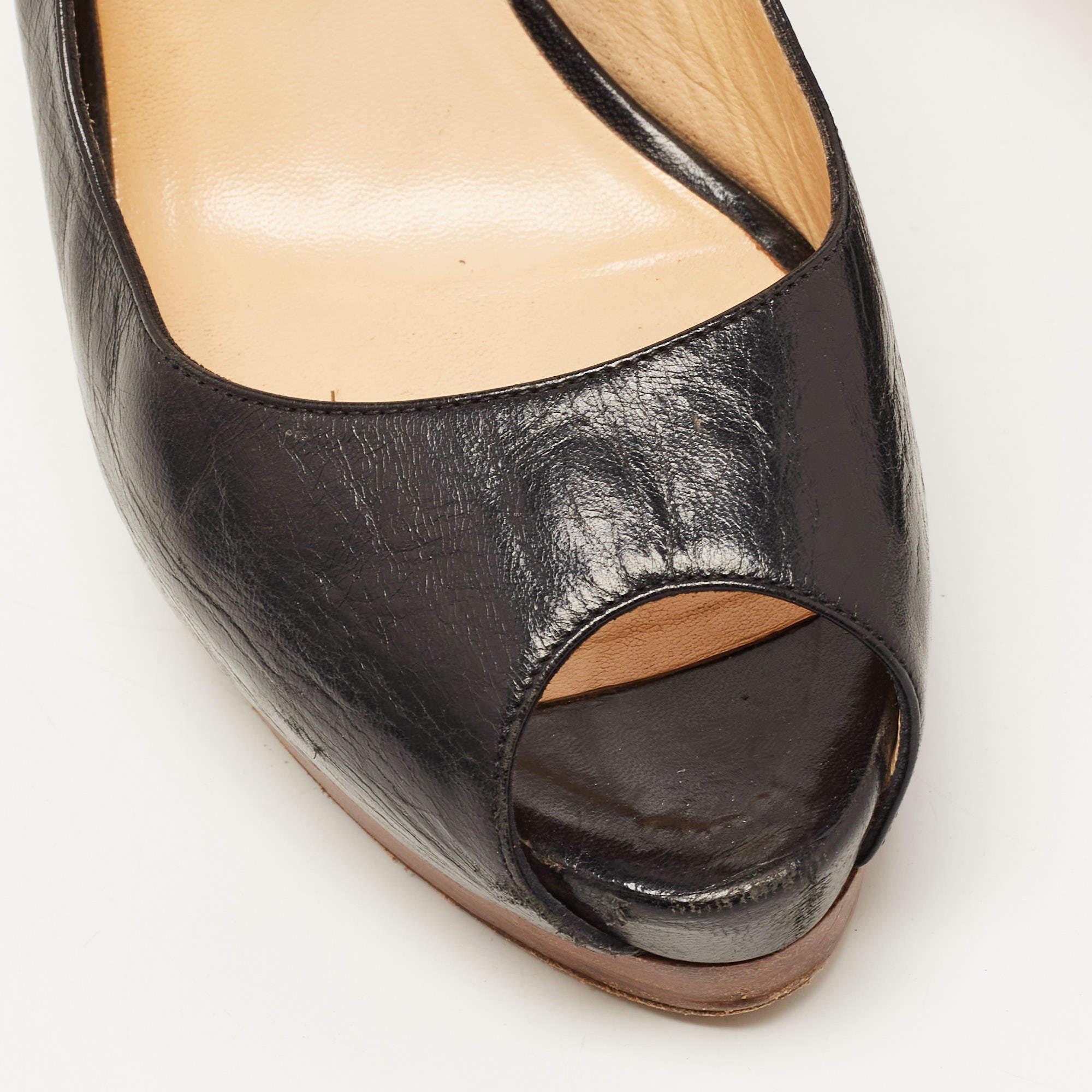 Christian Louboutin Black Leather Peep Toe Slingback Sandals Size 39 For Sale 3