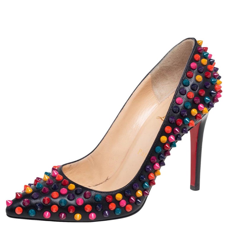 Louboutin Black Leather Pigalle Follies Spikes Pumps 37 Sale at 1stDibs | black louboutin with spikes, louboutin heels spikes, pumps spikes