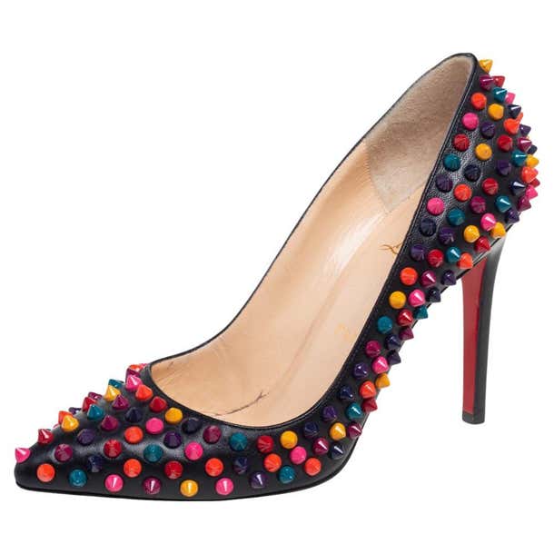 Christian Louboutin Black Leather Pigalle Follies Spikes Pumps Size 37 ...