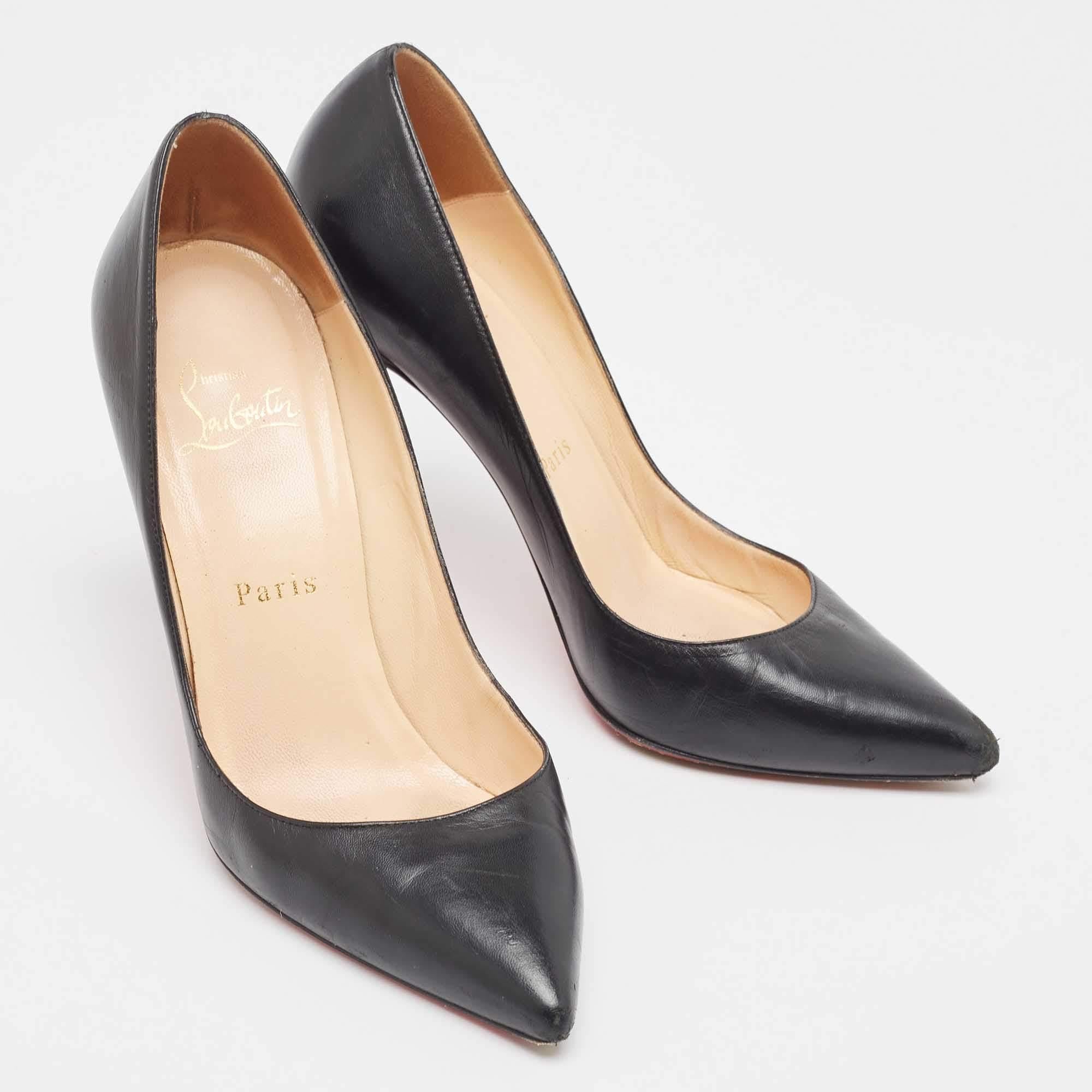 Women's Christian Louboutin Black Leather Pigalle Pumps Size 37