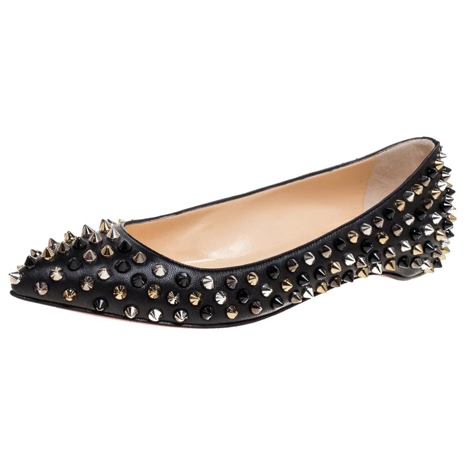 Christian Louboutin Black Leather Pigalle Spike Ballet Flats Size 35.5