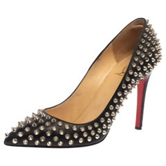 Christian Louboutin Black Leather Pigalle Spike Pumps Size 40