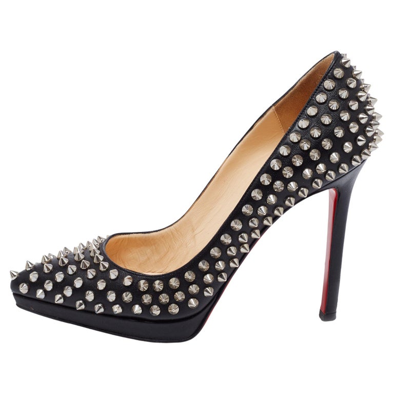 Christian Louboutin Black Leather Pigalle Spikes Platform Pumps Size 36.5  For Sale at 1stDibs